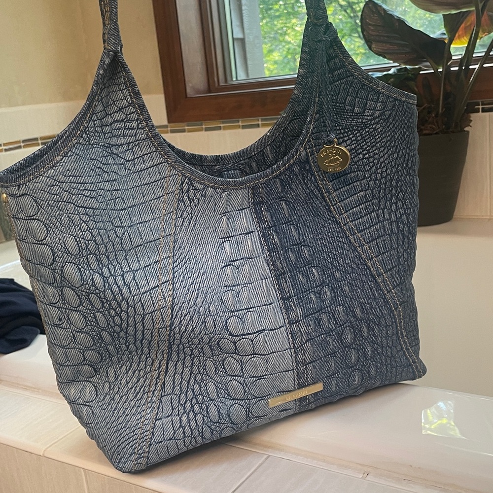 Brahmin Navy Crocodile-Embossed Tote